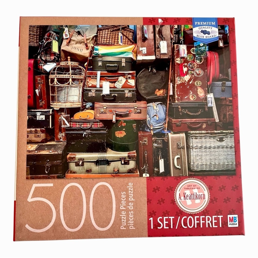 "Many Travel Bags", 500 Piece Puzzle, Art by A. Keattikorn, MB Puzzle.
